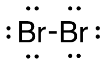 2 bromine atoms, with 6 electrons each, connected by a covalent bond.