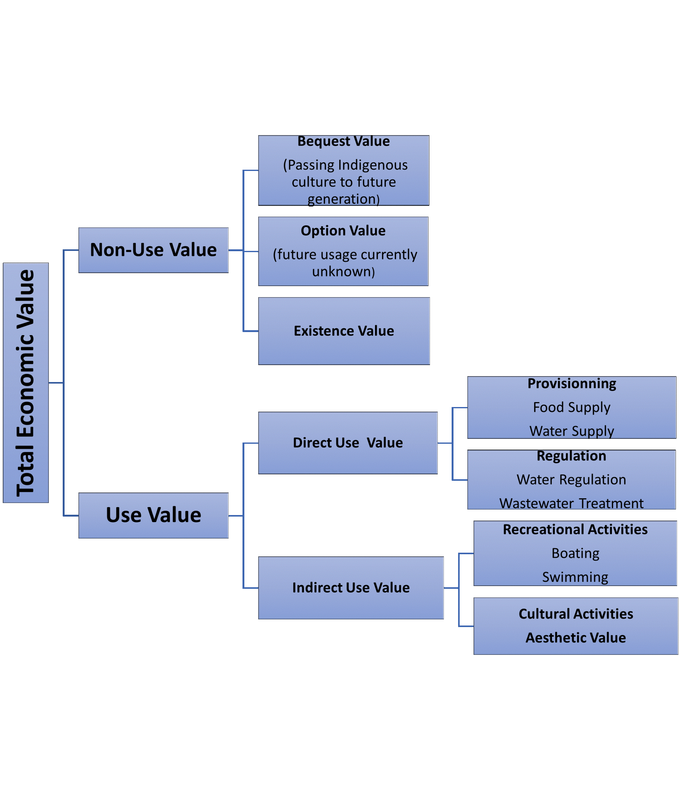 A tree diagram breaking down the total economic value of Shuswap Lake.